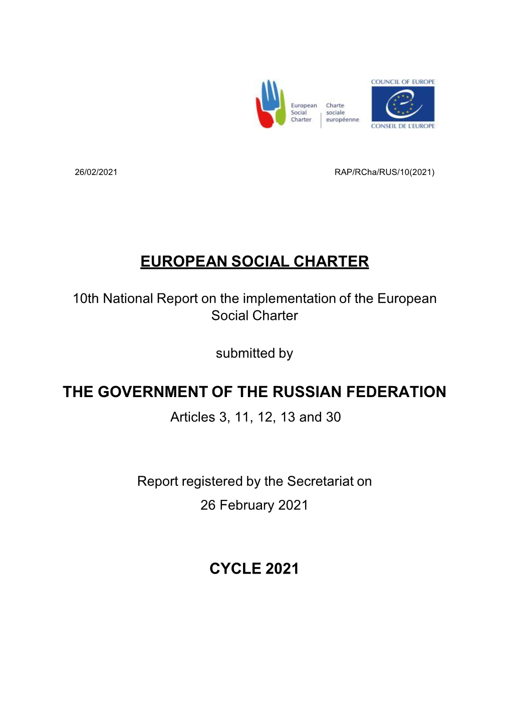 European Social Charter the Government of the Russian