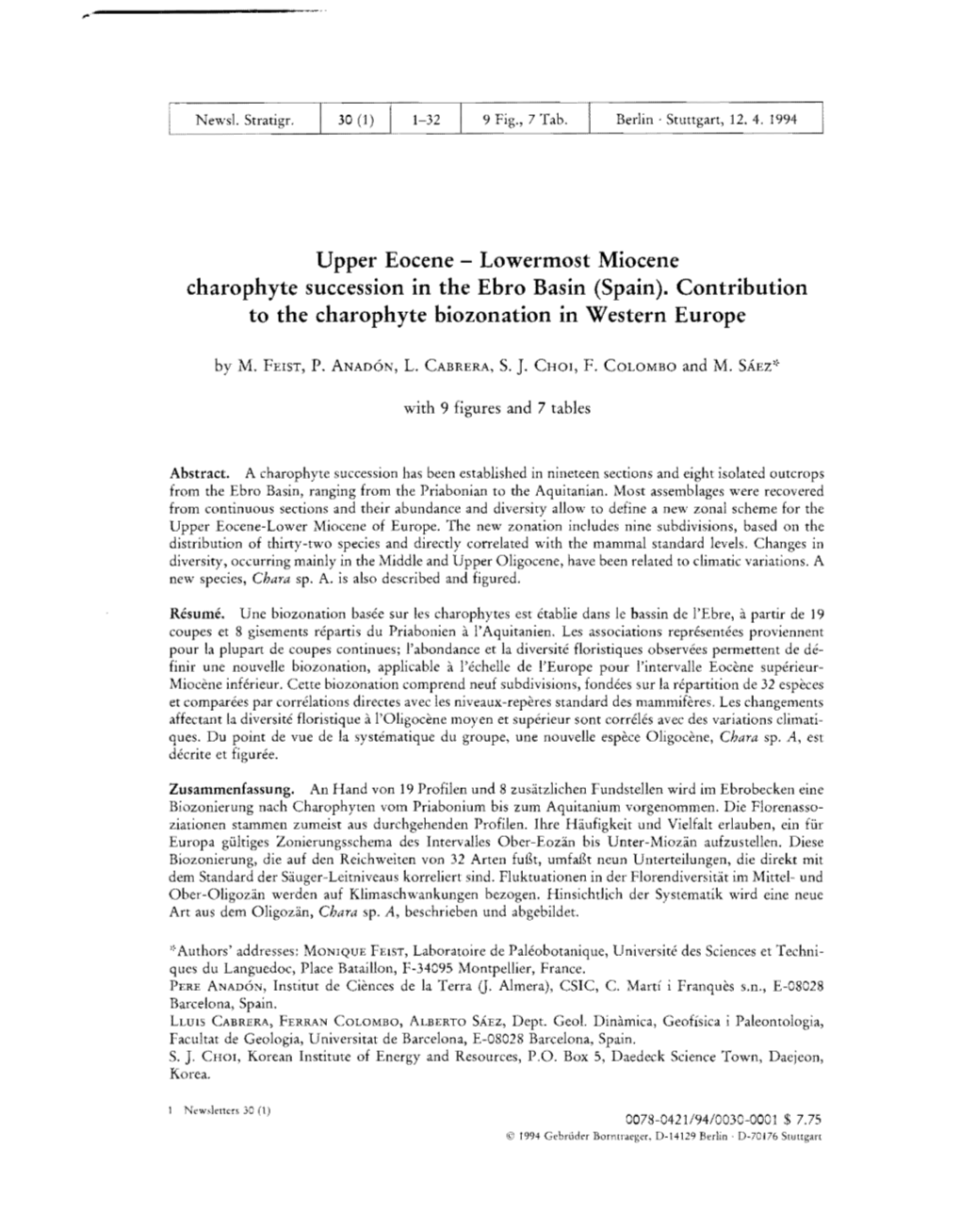 Upper Eocene - Lowermost Miocene Charophyte Succession in the Ebro Basin (Spain)