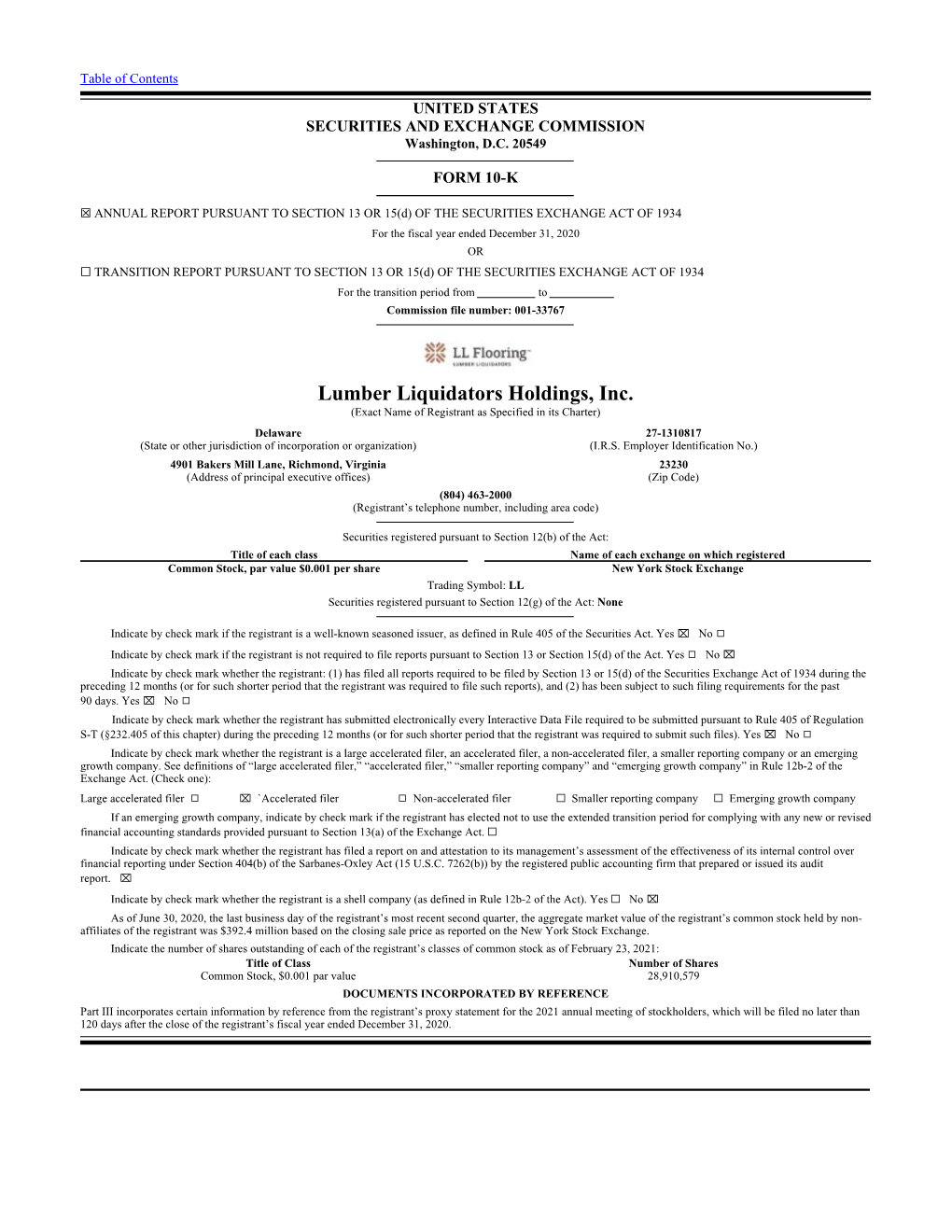 Lumber Liquidators Holdings, Inc