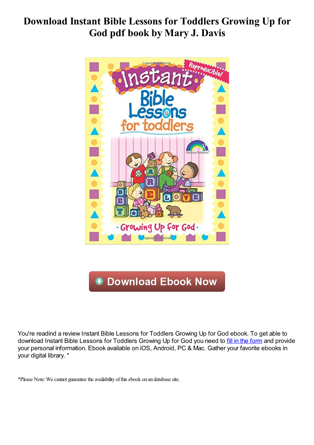 Download Instant Bible Lessons for Toddlers Growing up for God Pdf Book by Mary J