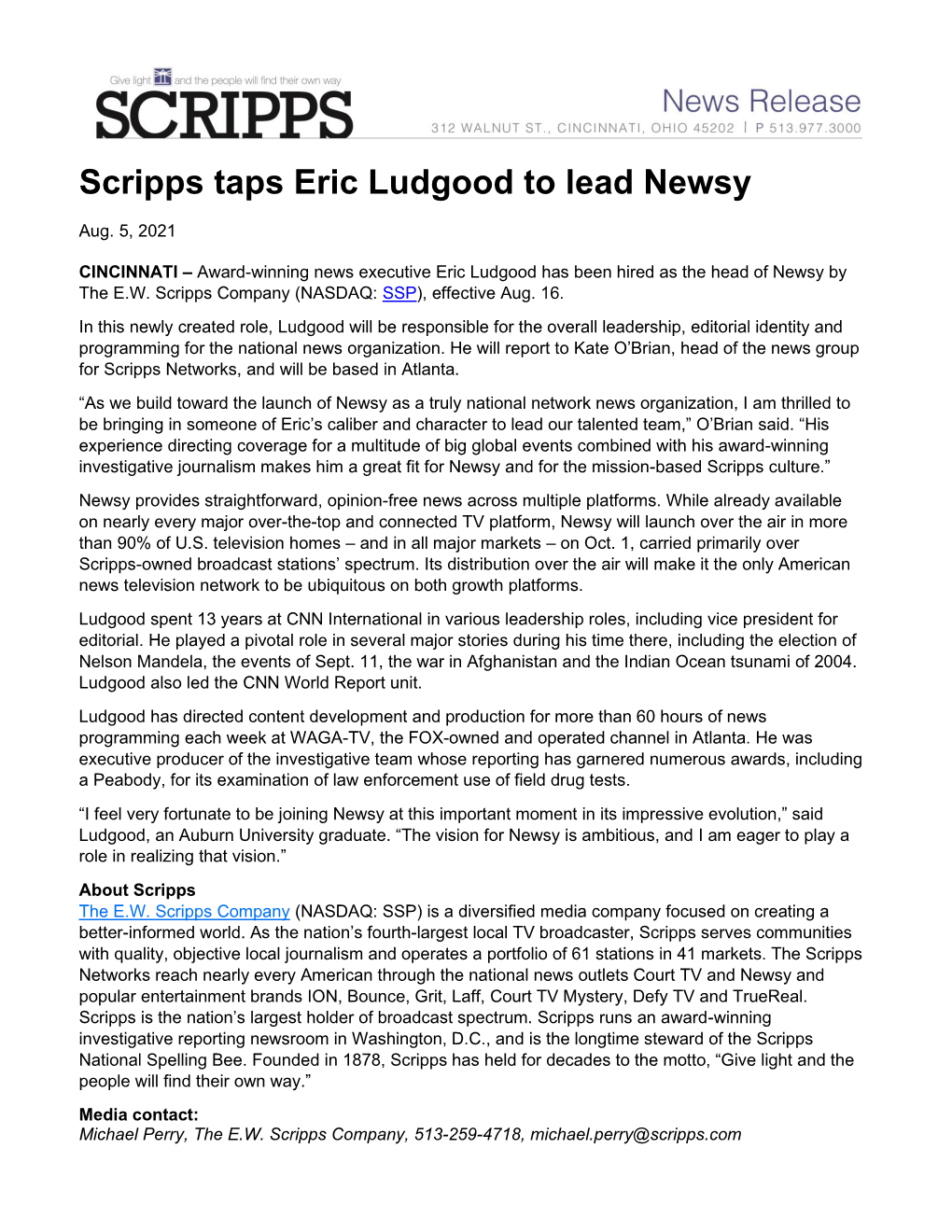 Scripps Taps Eric Ludgood to Lead Newsy