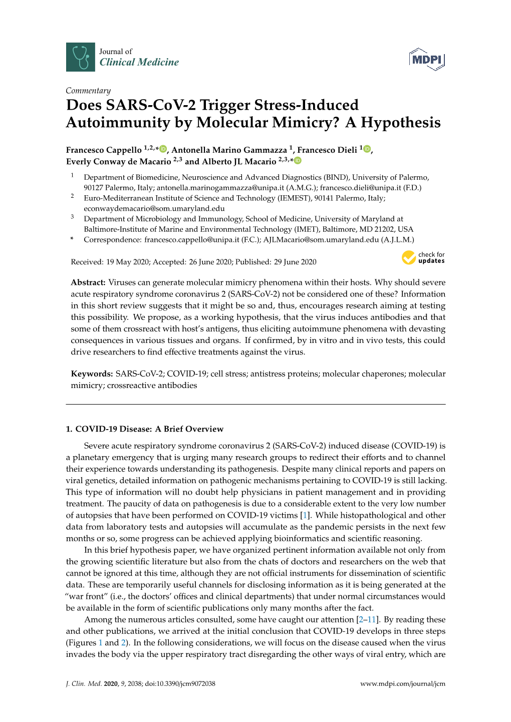 Does SARS-Cov-2 Trigger Stress-Induced Autoimmunity by Molecular Mimicry? a Hypothesis