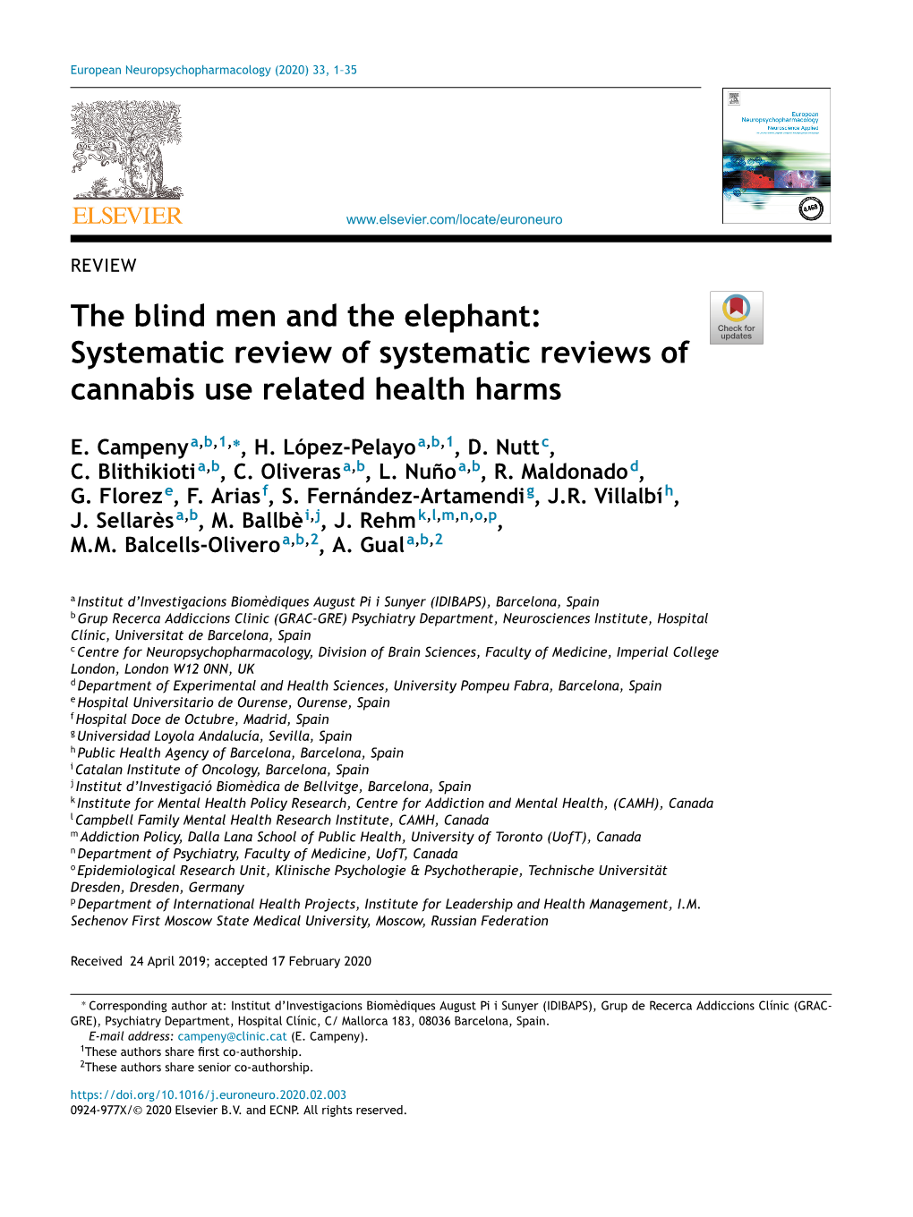 Systematic Review of Cannabis Use Related Health Harms