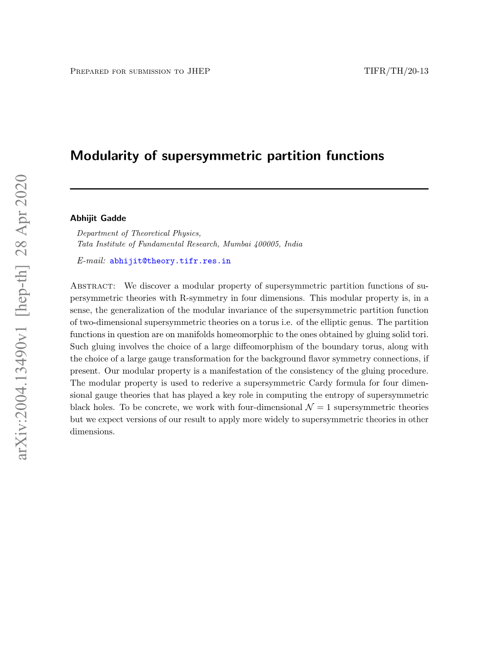 Modularity of Supersymmetric Partition Functions
