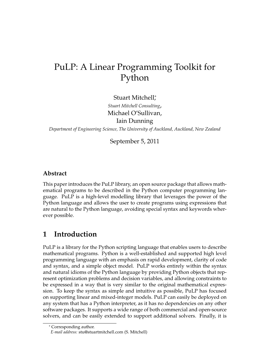 Pulp: a Linear Programming Toolkit for Python