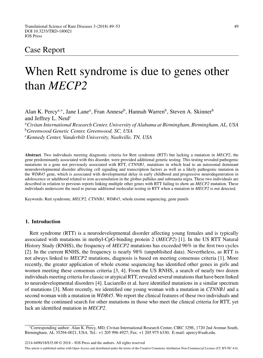 Case Report When Rett Syndrome Is Due to Genes Other Than MECP2