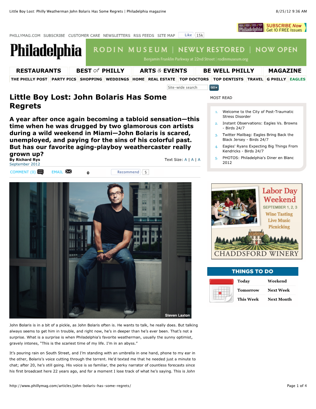 Philly Weatherman John Bolaris Has Some Regrets | Philadelphia Magazine 8/25/12 9:36 AM