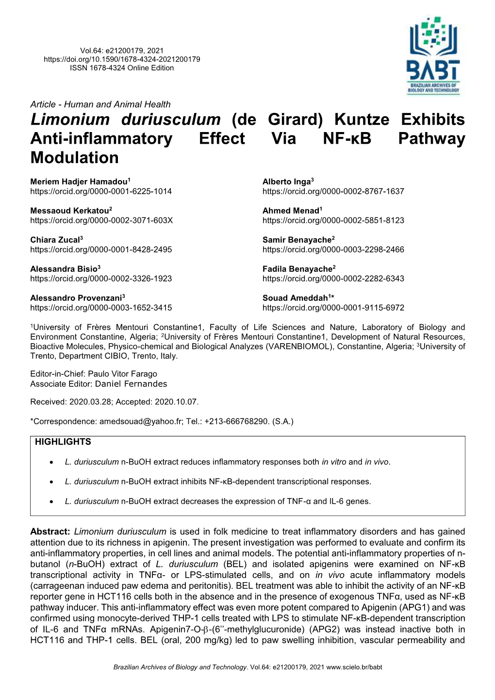 Kuntze Exhibits Anti-Inflammatory Effect Via NF-Κb Pathway Modulation