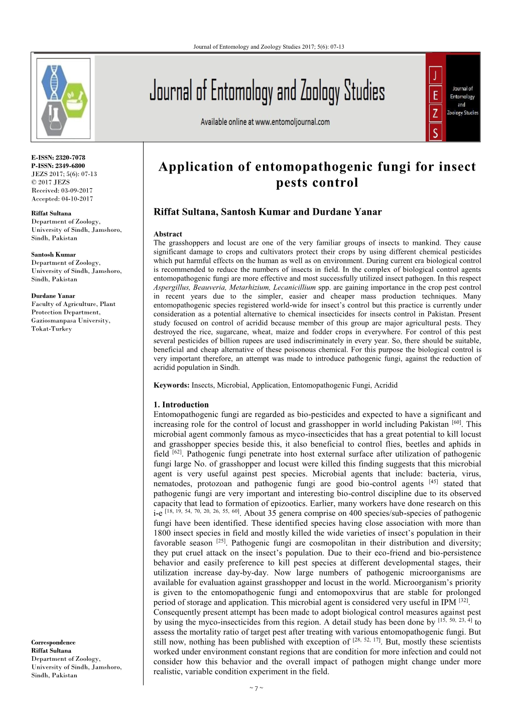 Application of Entomopathogenic Fungi for Insect Pests Control