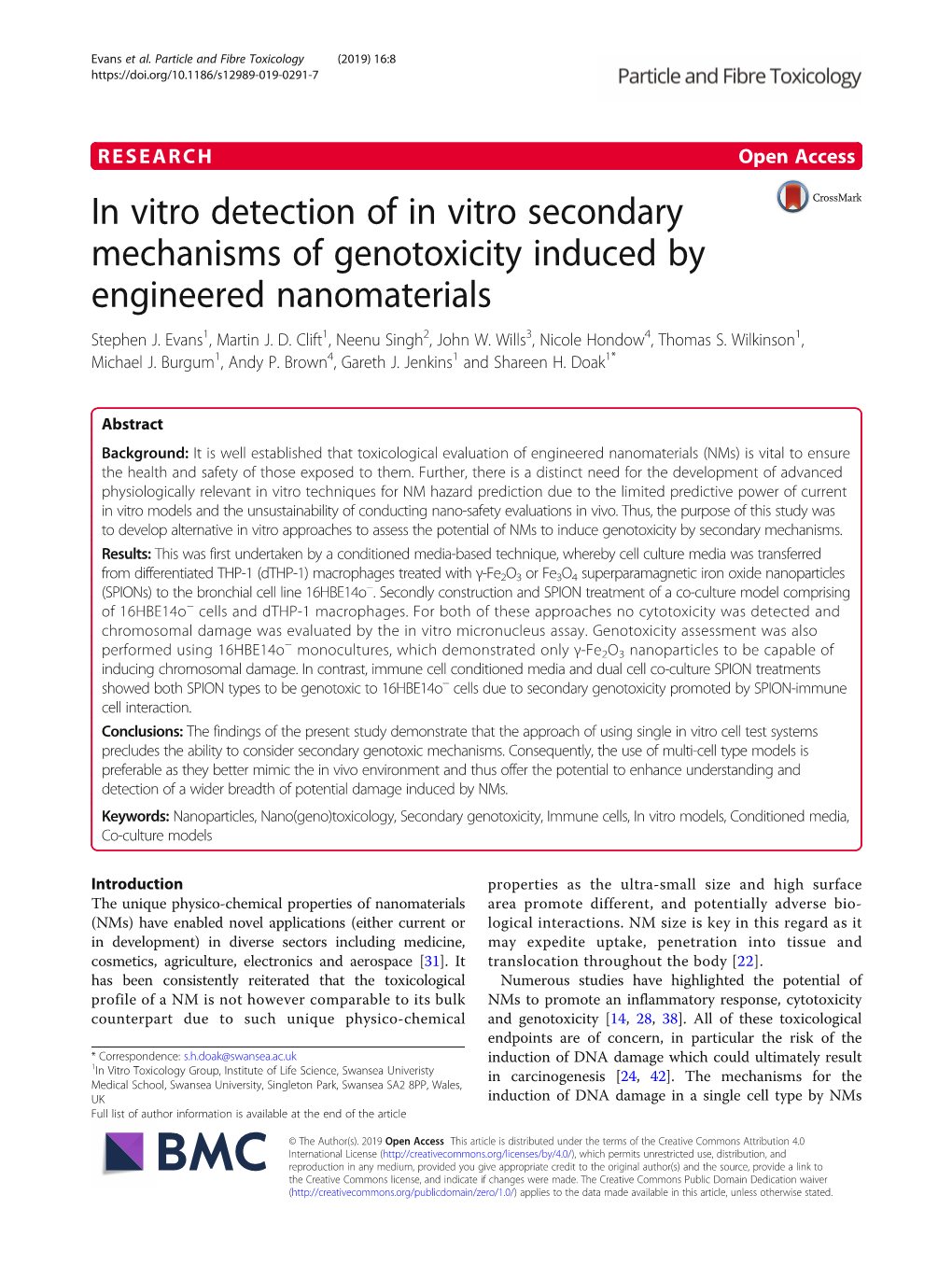 In Vitro Detection of in Vitro Secondary Mechanisms of Genotoxicity Induced by Engineered Nanomaterials Stephen J