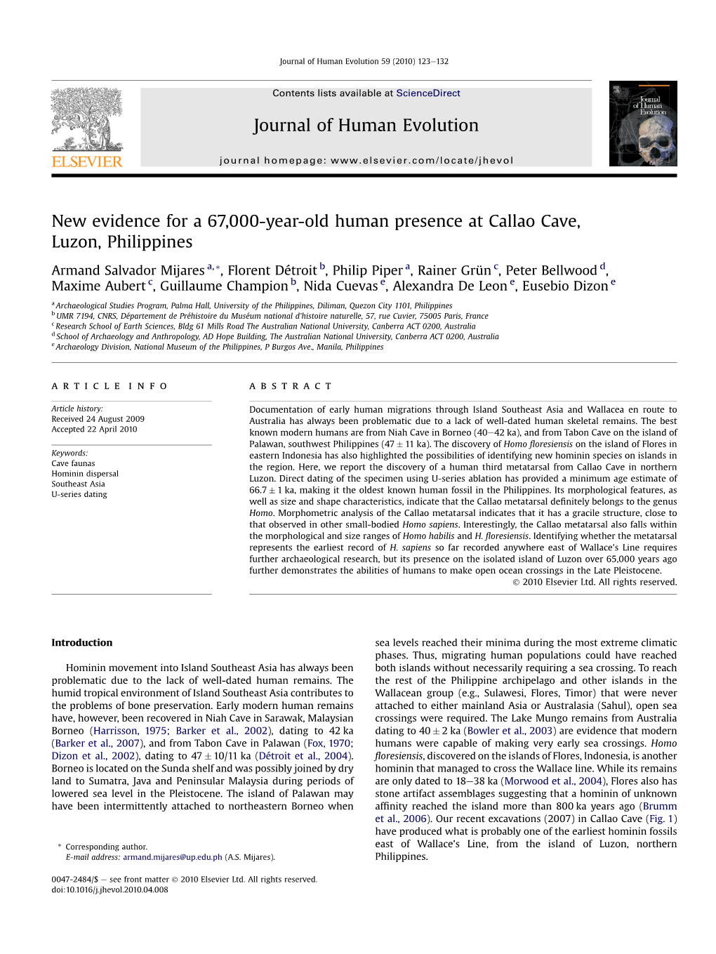 New Evidence for a 67,000-Year-Old Human Presence at Callao Cave, Luzon, Philippines
