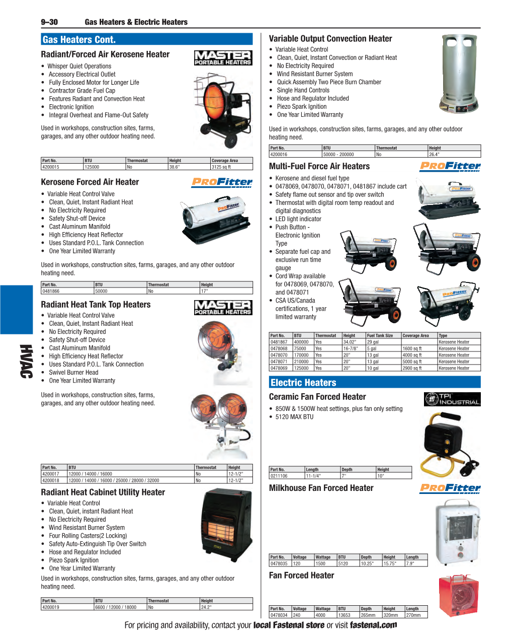 Gas Heaters Cont. Electric Heaters