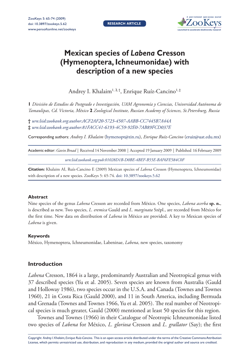 Mexican Species of Labena Cresson (Hymenoptera, Ichneumonidae) with Description of a New Species