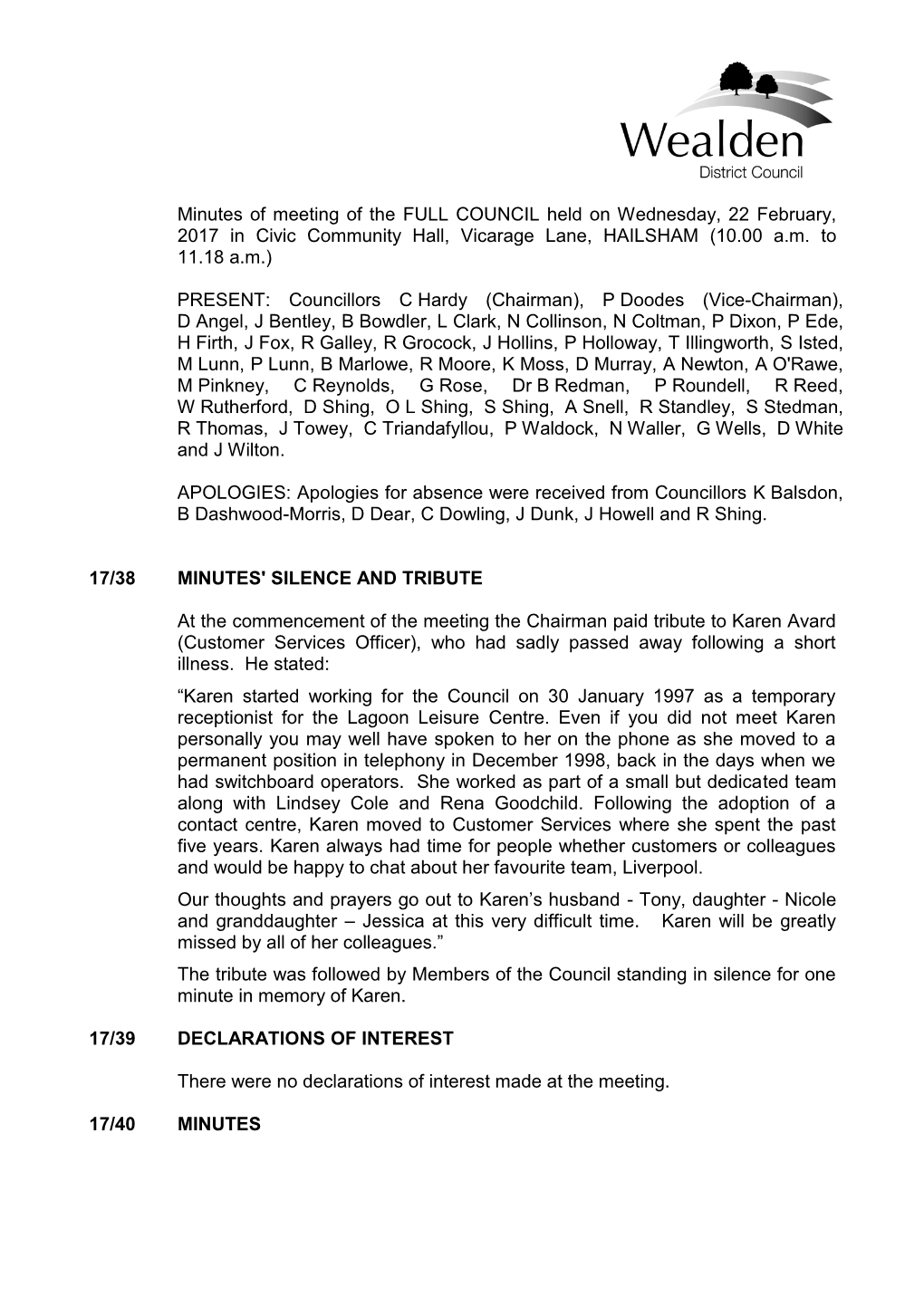 Wealden Council Minutes Template