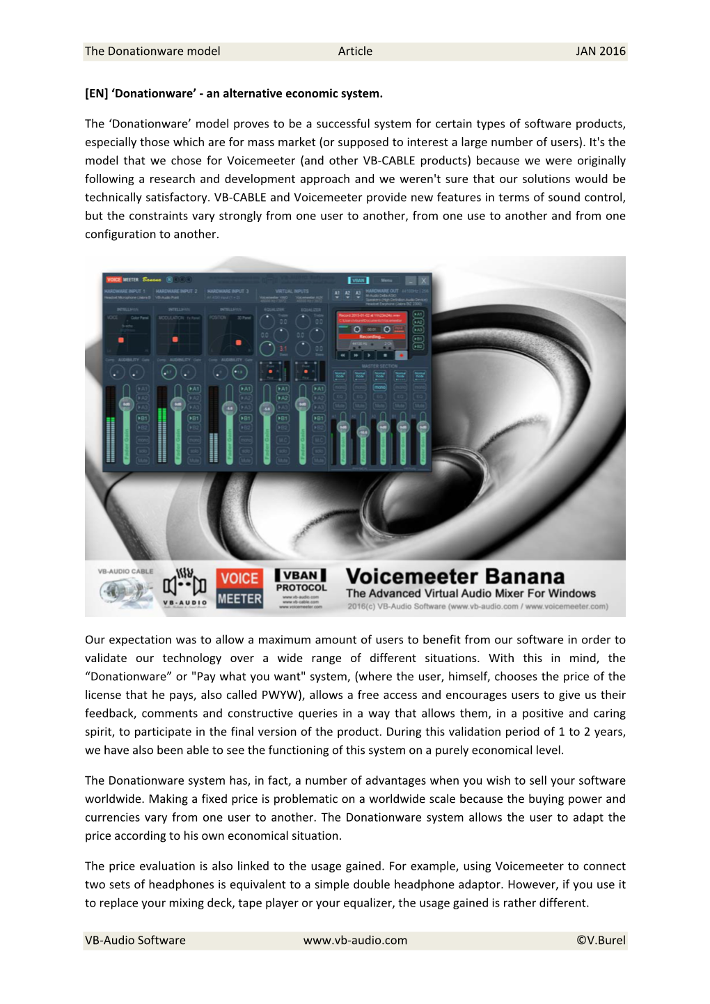 The Donationware Model Article JAN 2016 VB-Audio Software