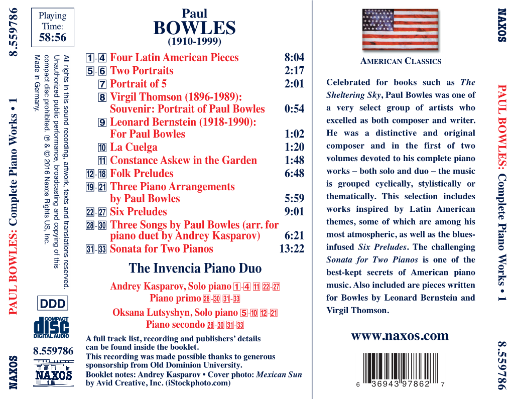 BOWLES 58:56 (1910-1999) Compact Disc Prohibited