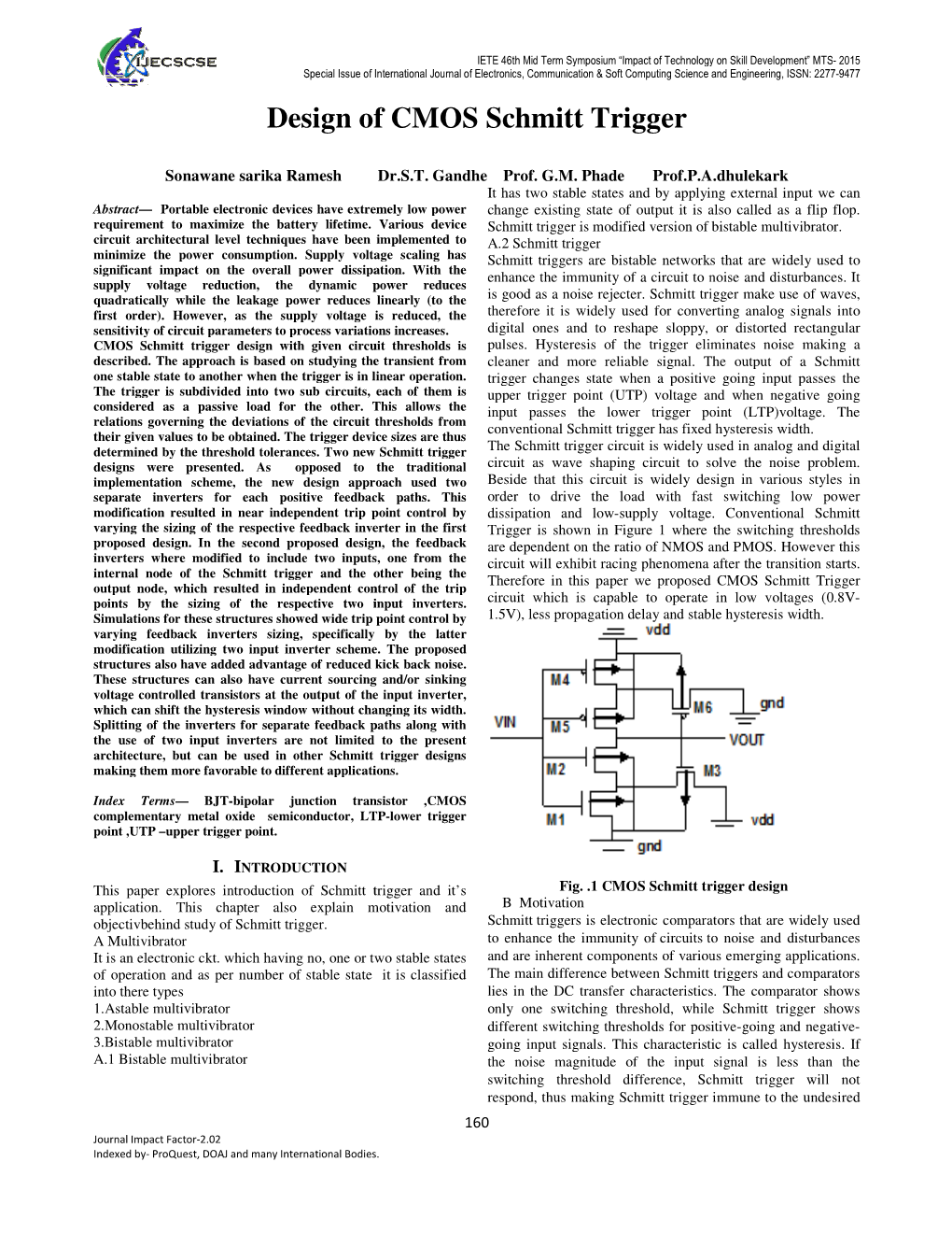 Design of CMOS Sch Design of CMOS Schmitt Trigger