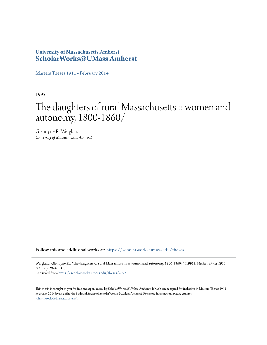 The Daughters of Rural Massachusetts