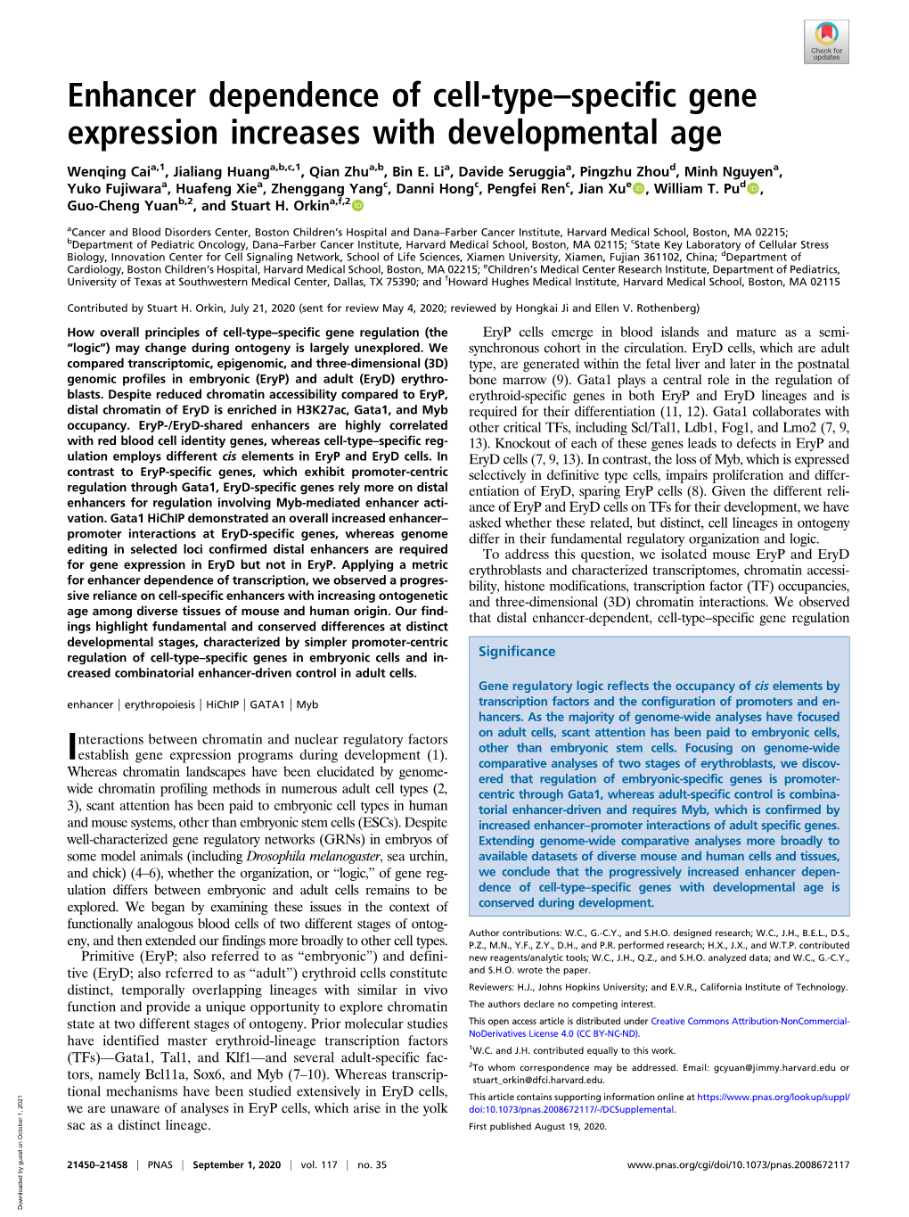 Enhancer Dependence of Cell-Type–Specific Gene Expression Increases with Developmental Age