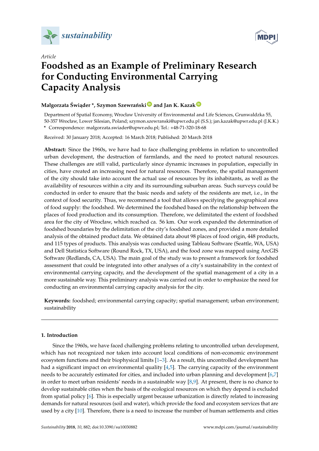 Foodshed As an Example of Preliminary Research for Conducting Environmental Carrying Capacity Analysis