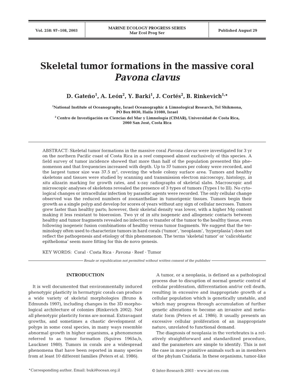 Skeletal Tumor Formations in the Massive Coral Pavona Clavus