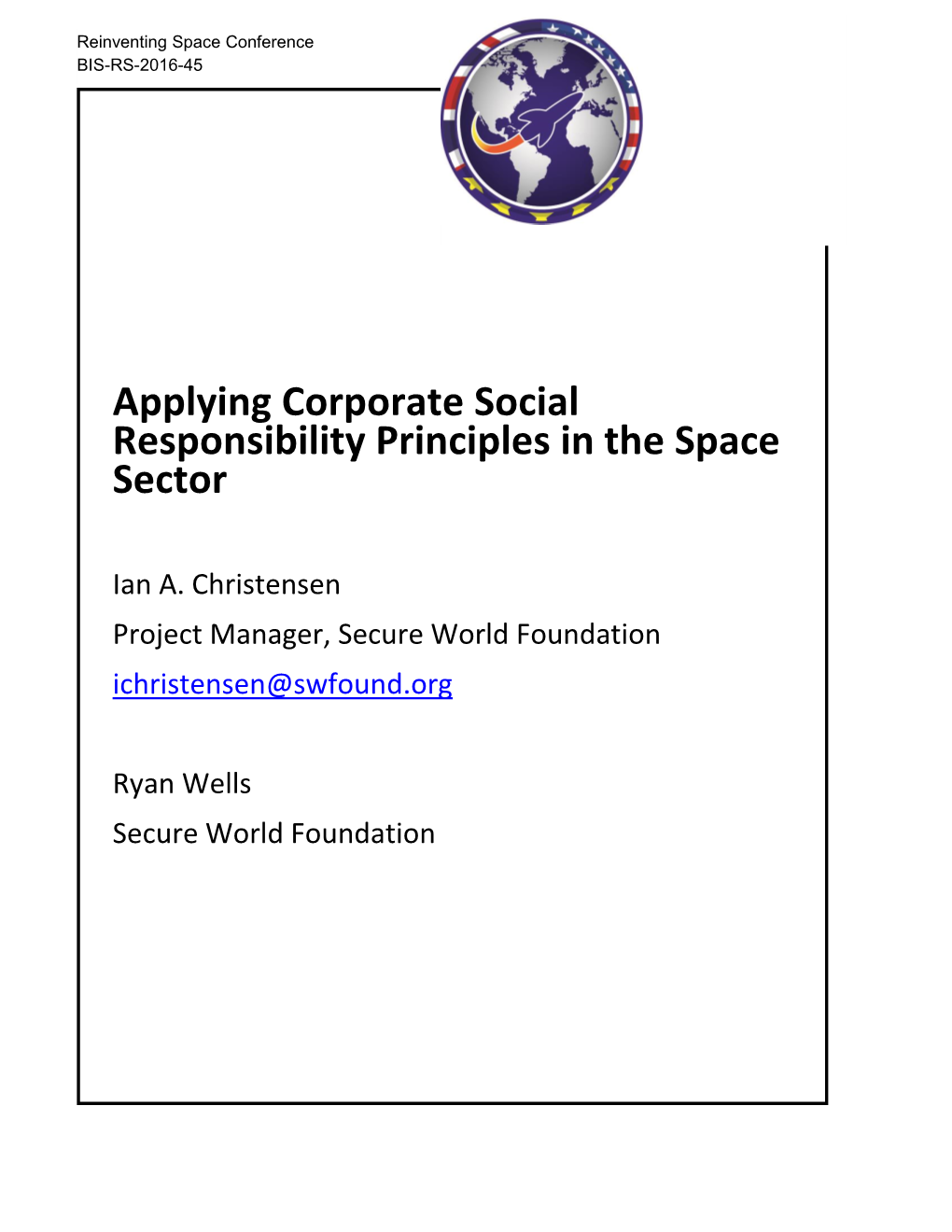 Applying Corporate Social Responsibility Principles in the Space Sector