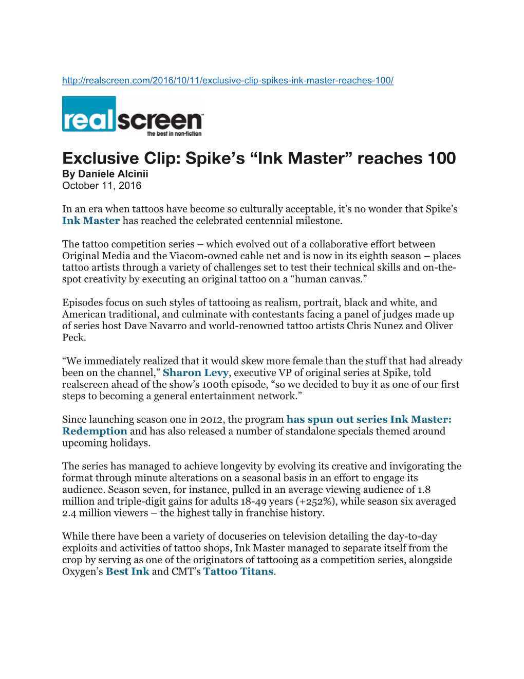 Exclusive Clip: Spike’S “Ink Master” Reaches 100 by Daniele Alcinii October 11, 2016