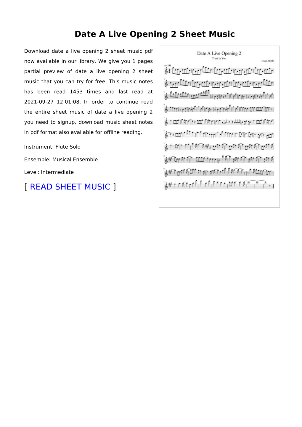 Date a Live Opening 2 Sheet Music