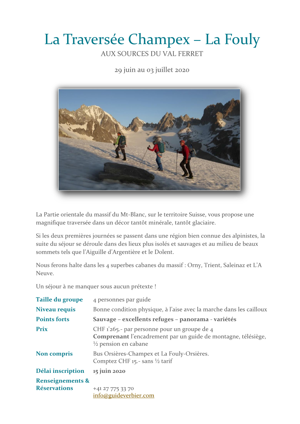 La Traversée Champex – La Fouly AUX SOURCES DU VAL FERRET