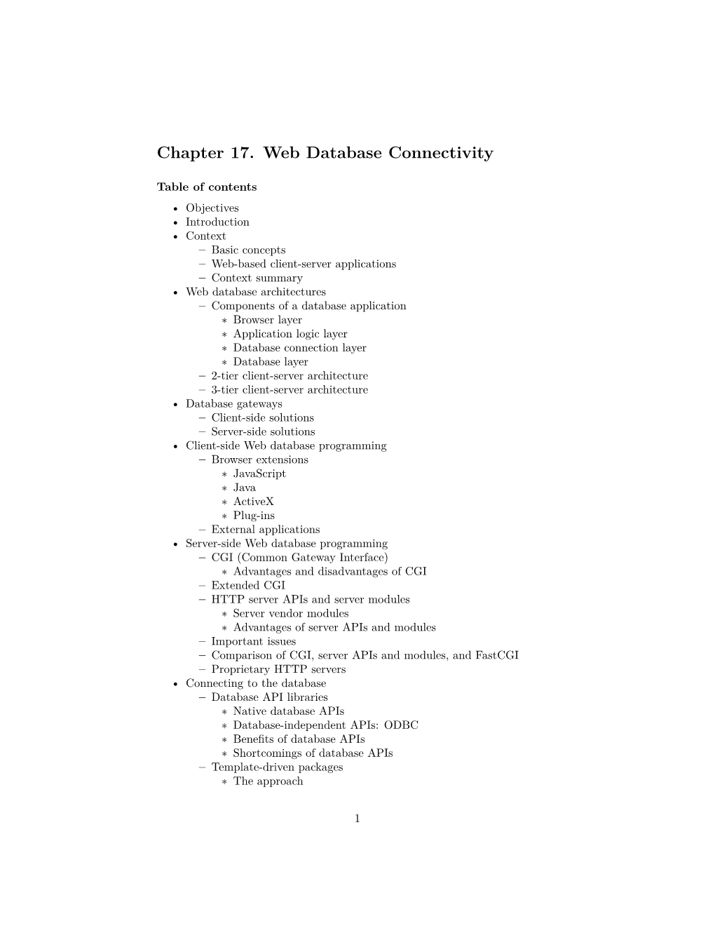 Chapter 17. Web Database Connectivity