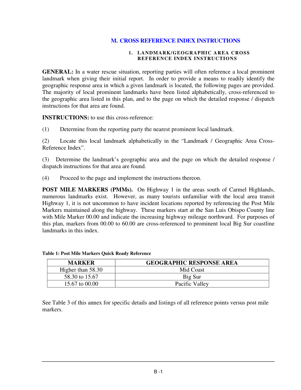 M. CROSS REFERENCE INDEX INSTRUCTIONS GENERAL: in A