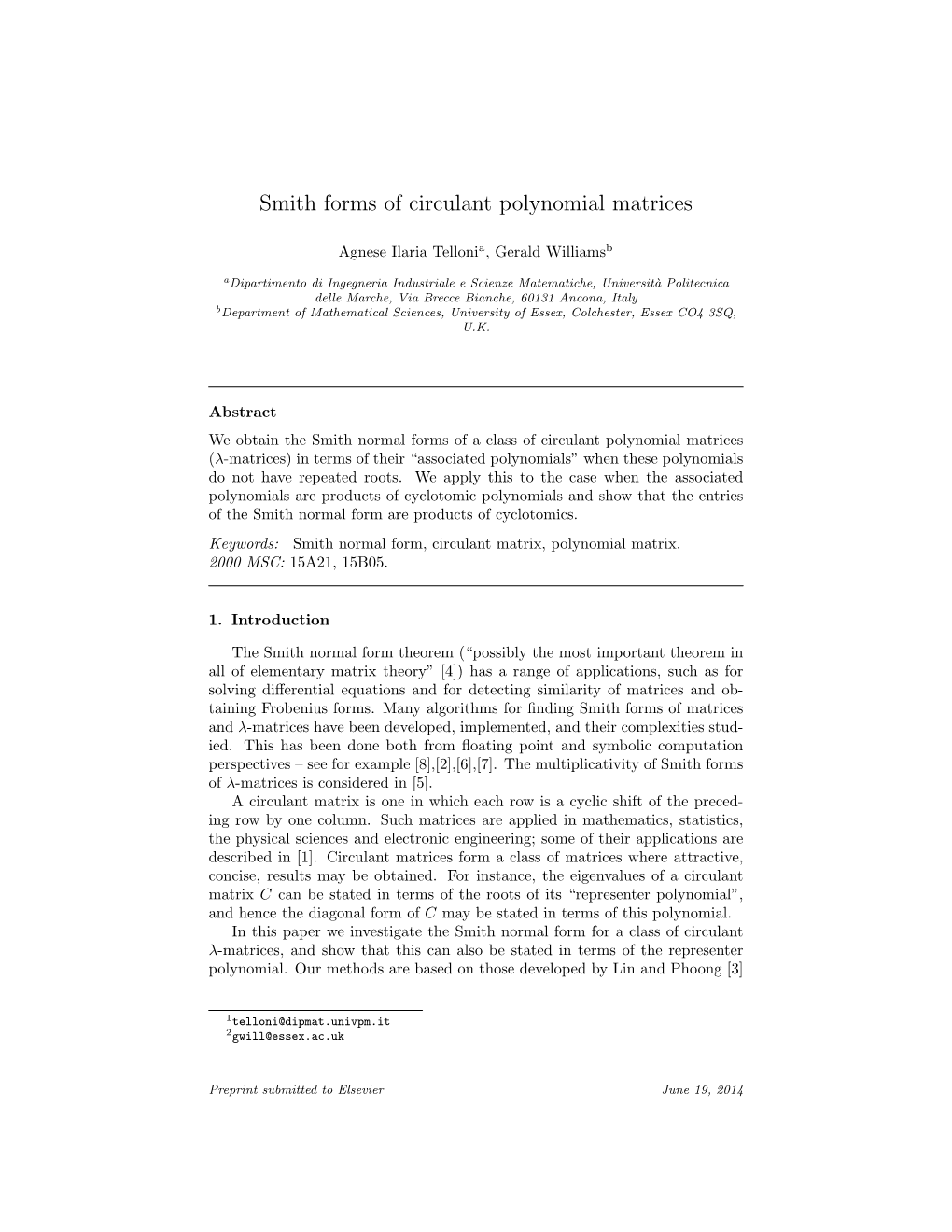 Smith Forms of Circulant Polynomial Matrices