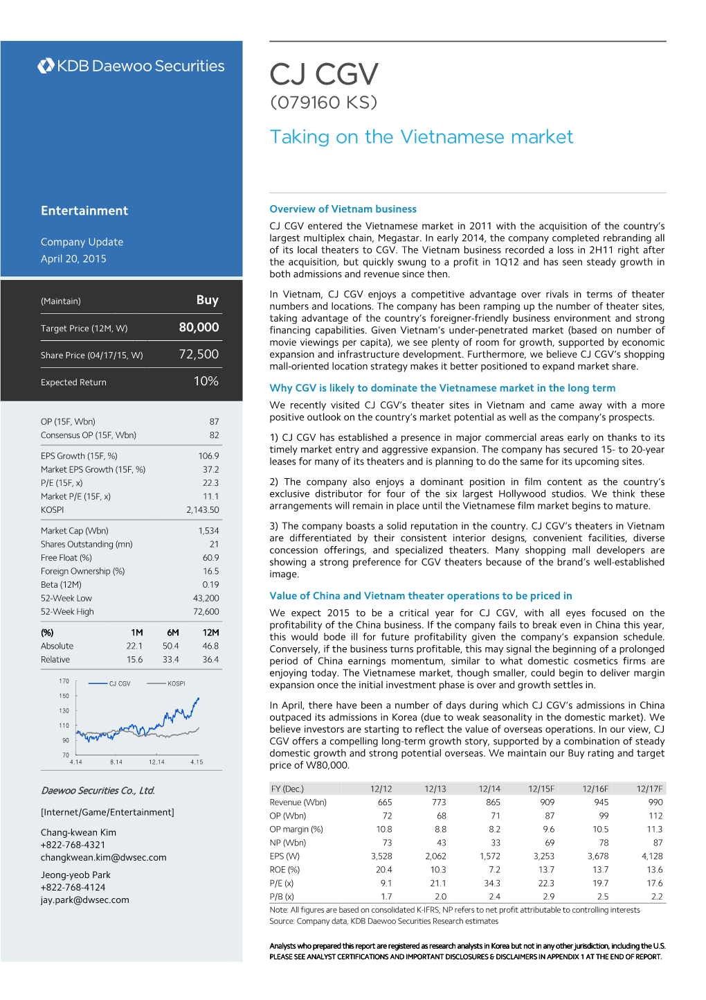 CJ CGV (079160 KS) Taking on the Vietnamese Market