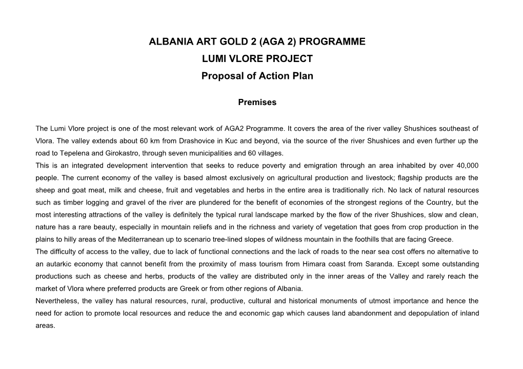 ALBANIA ART GOLD 2 (AGA 2) PROGRAMME LUMI VLORE PROJECT Proposal of Action Plan