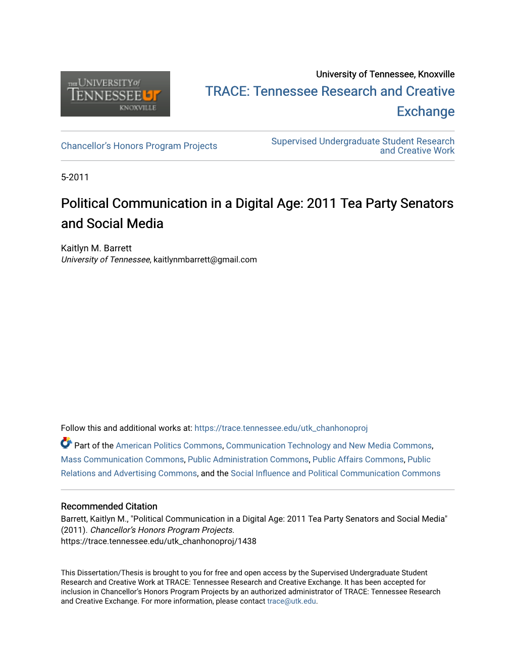 Political Communication in a Digital Age: 2011 Tea Party Senators and Social Media