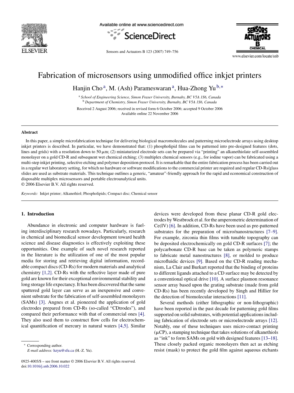 Fabrication of Microsensors Using Unmodified Office Inkjet Printers