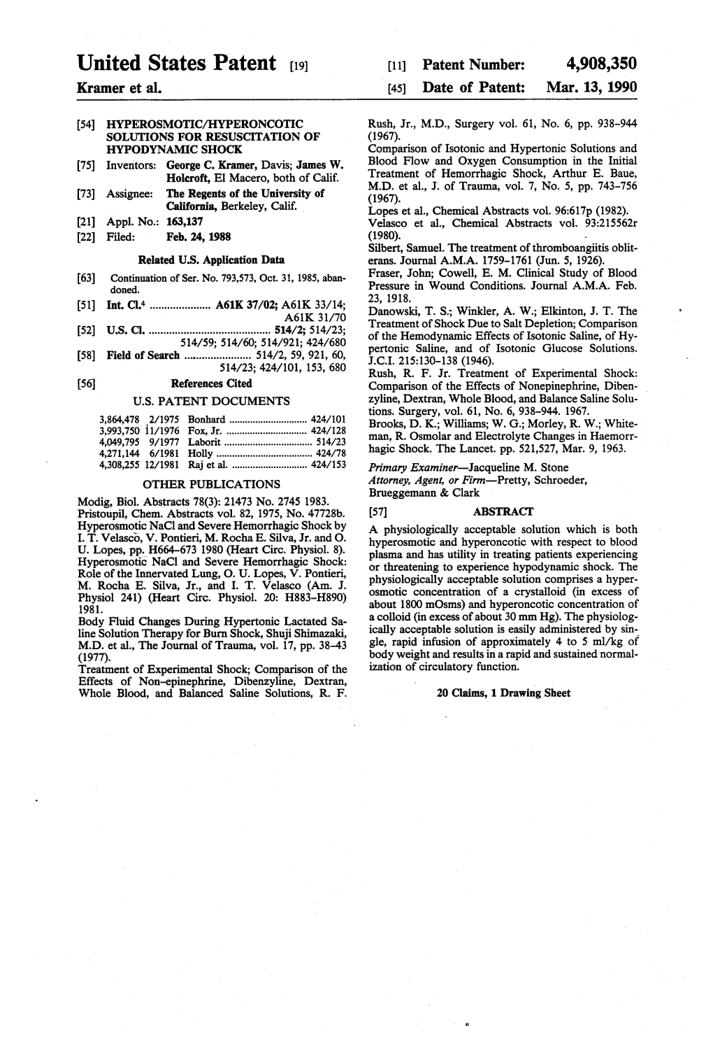 United States Patent (19) 11 Patent Number: 4,908,350 Kramer Et Al