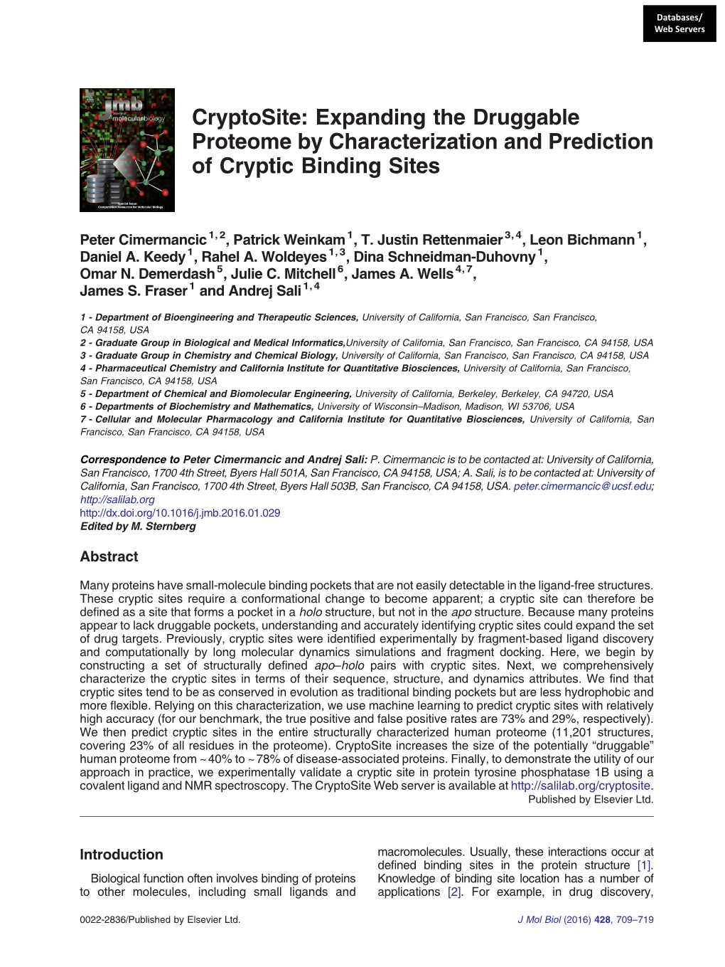 Expanding the Druggable Proteome by Characterization and Prediction of Cryptic Binding Sites