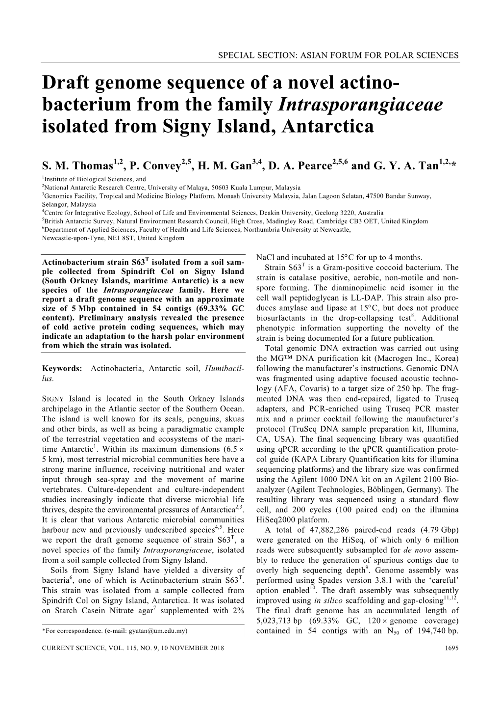 Draft Genome Sequence of a Novel Actino- Bacterium from the Family Intrasporangiaceae Isolated from Signy Island, Antarctica