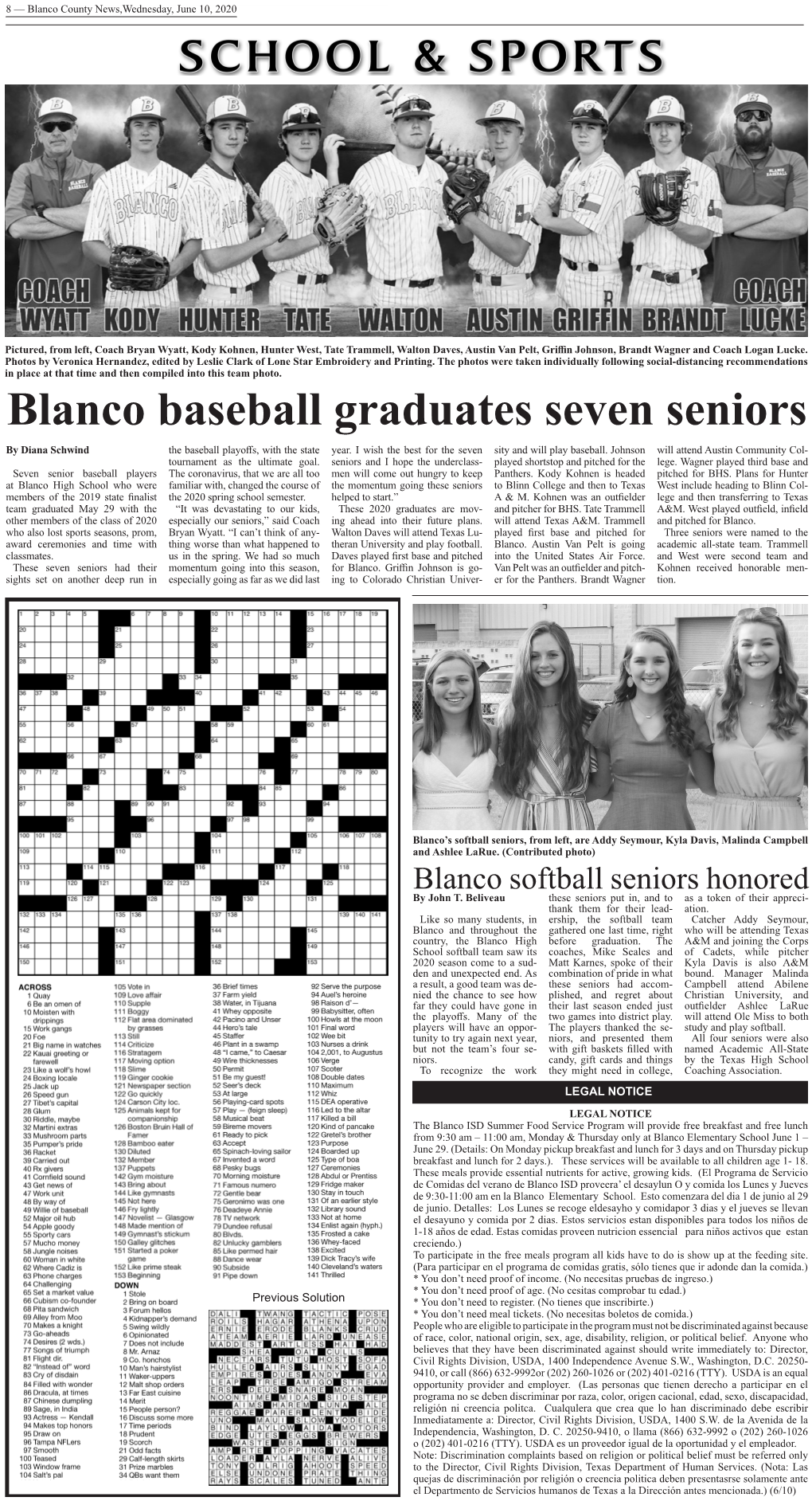 Blanco Baseball Graduates Seven Seniors by Diana Schwind the Baseball Playoffs, with the State Year