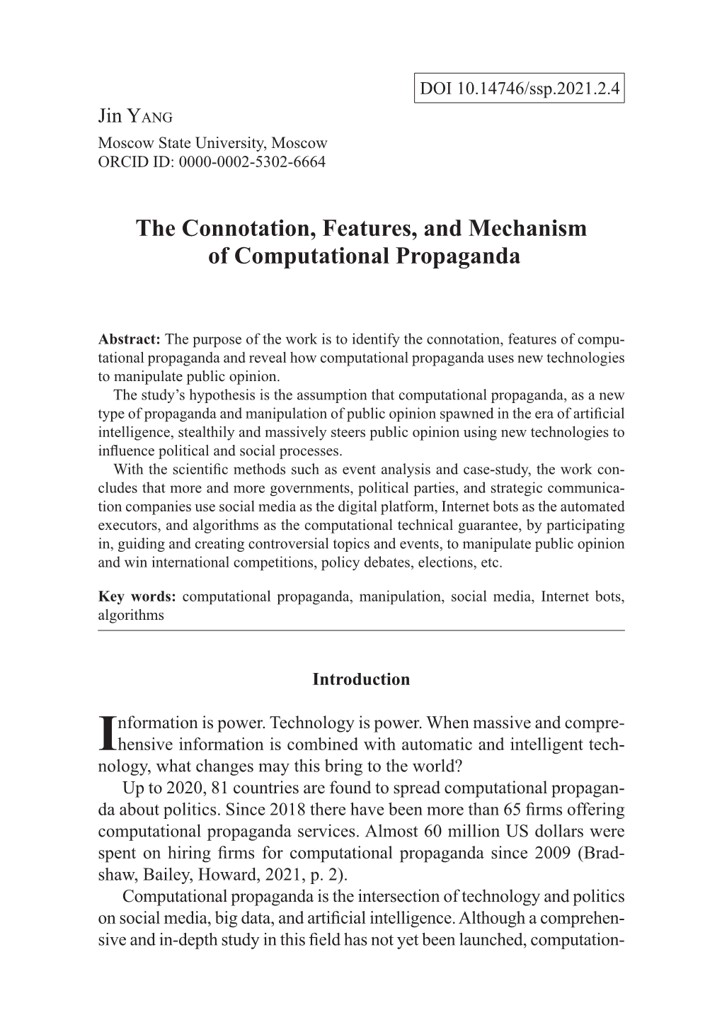 The Connotation, Features, and Mechanism of Computational Propaganda