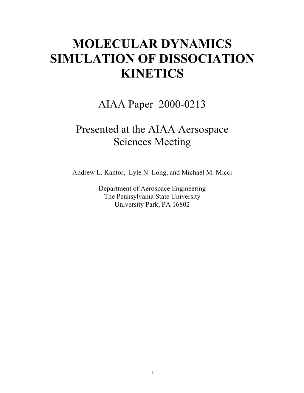 Molecular Dynamics Simulation of Dissociation Kinetics