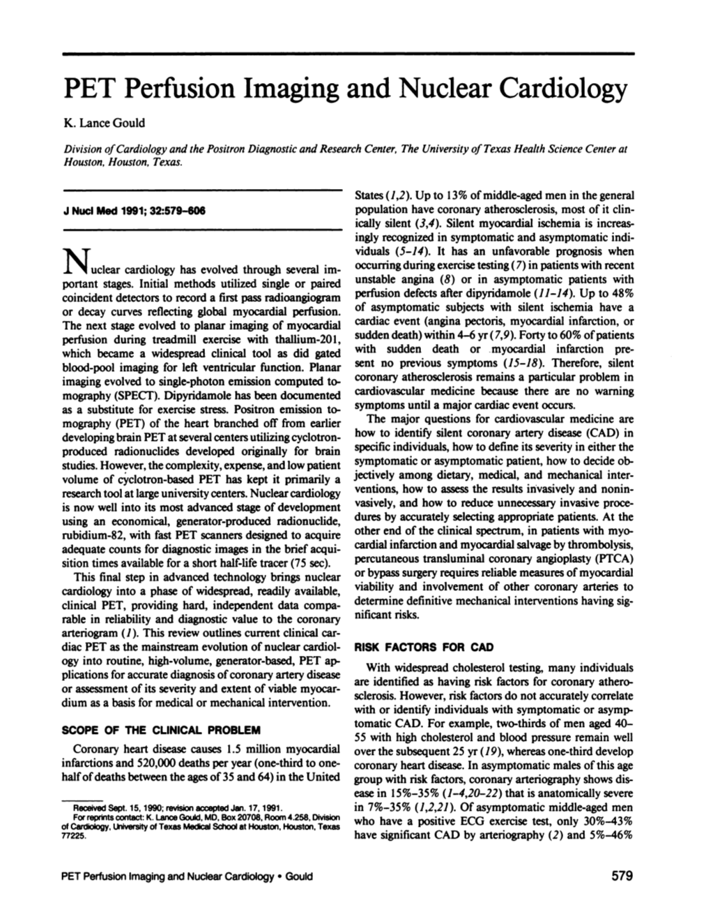 PET Perfusion Imaging and Nuclear Cardiology