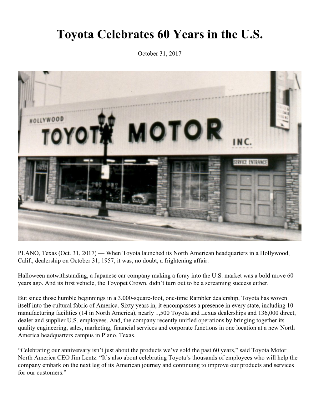 Toyota Celebrates 60 Years in the U.S