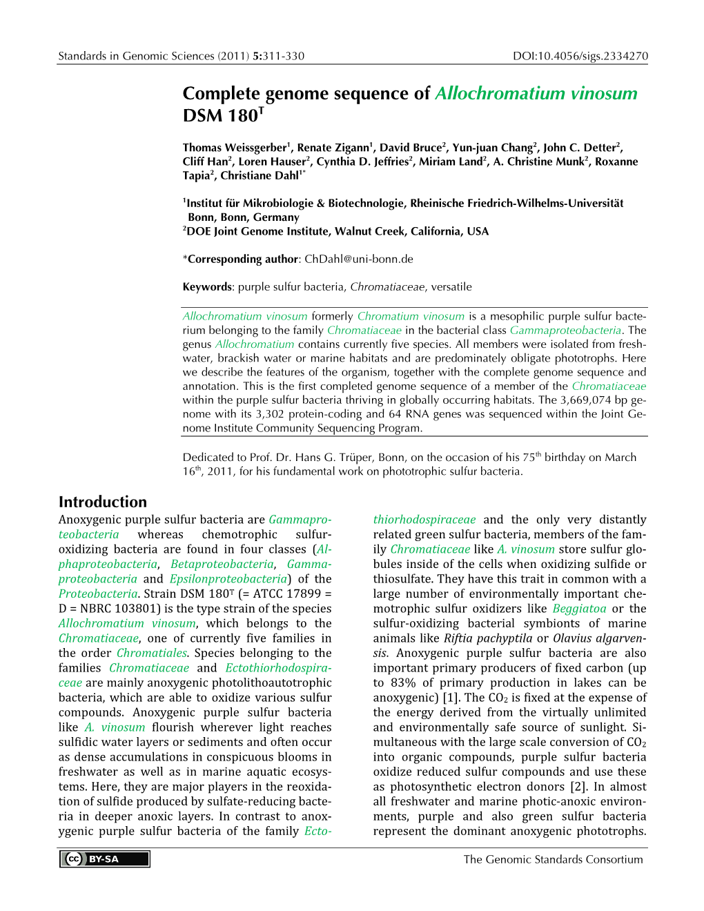 Allochromatium Vinosum DSM 180T