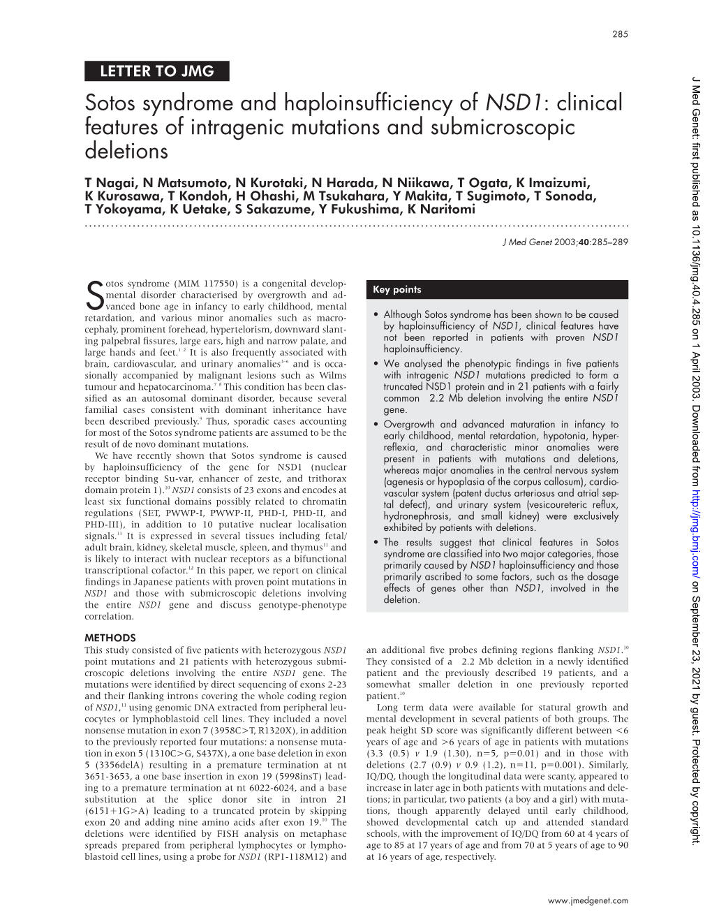 Sotos Syndrome and Haploinsufficiency of NSD1: Clinical