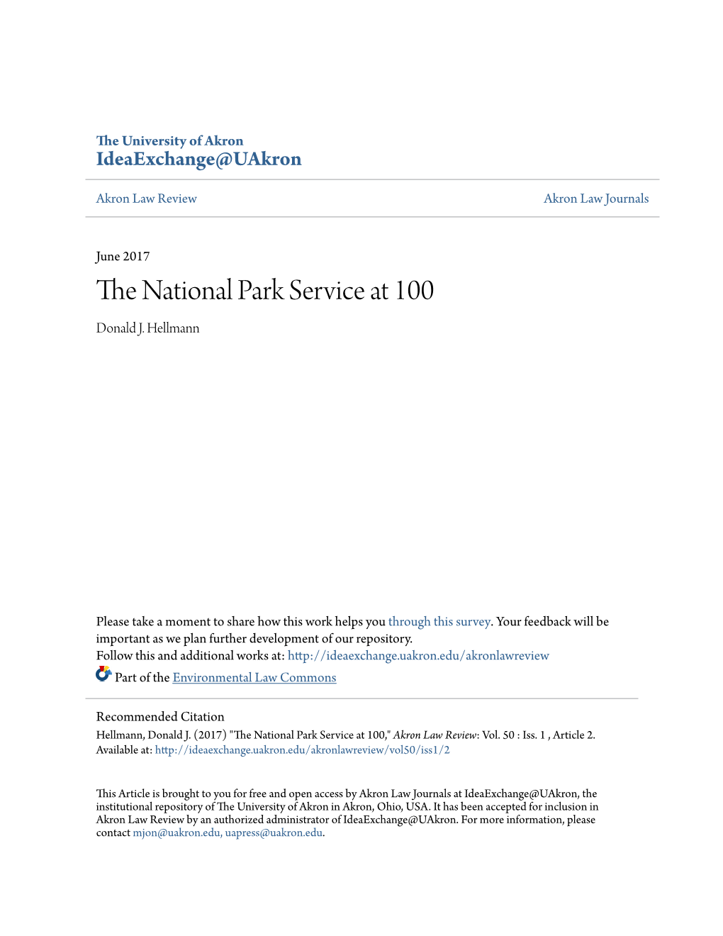 The National Park Service at 100