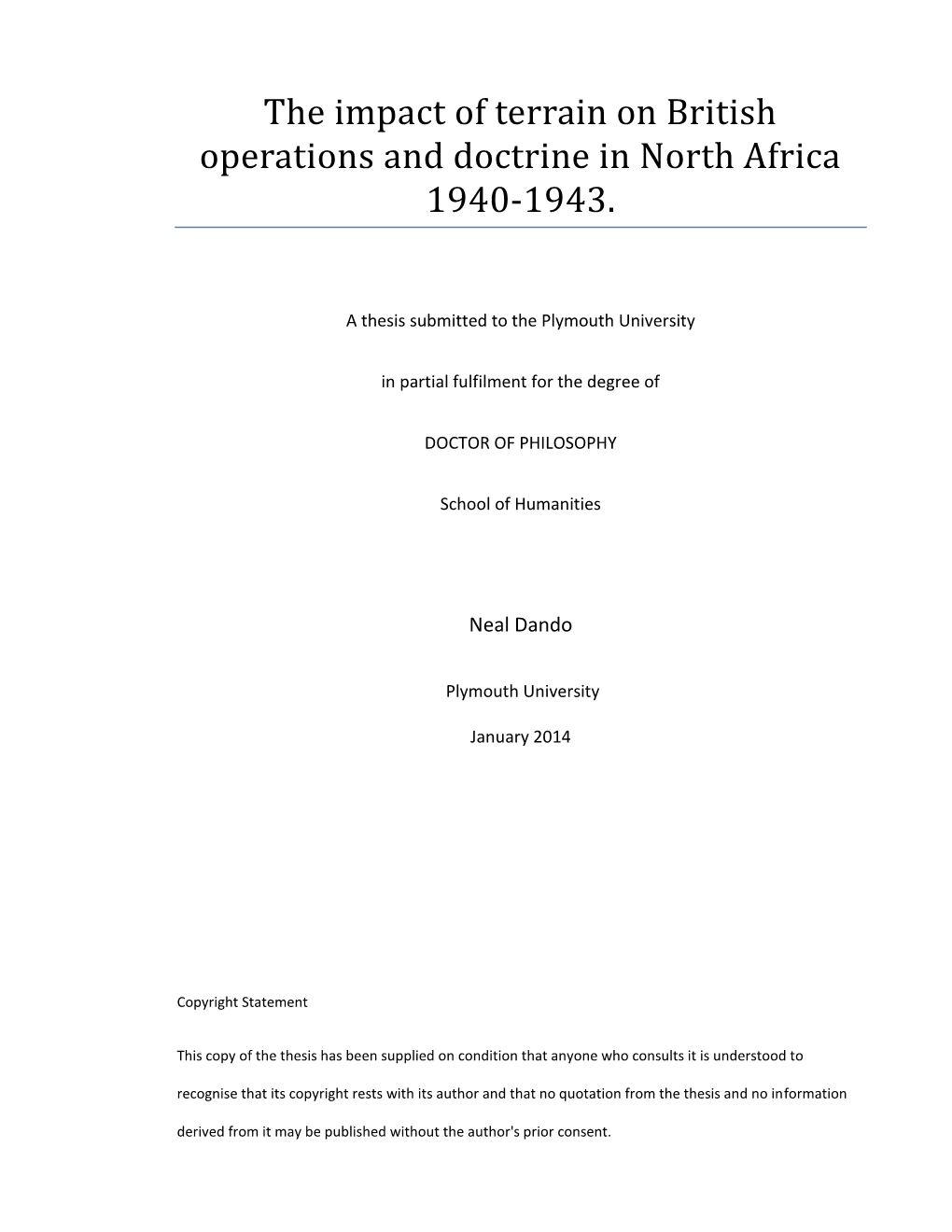 The Impact of Terrain on British Operations and Doctrine in North Africa 1940-1943