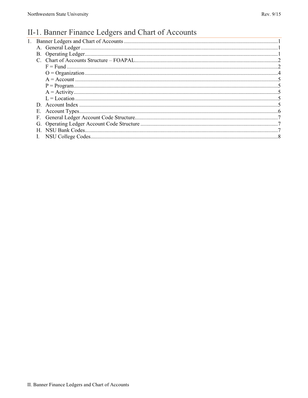 II-1. Banner Finance Ledgers and Chart of Accounts 1