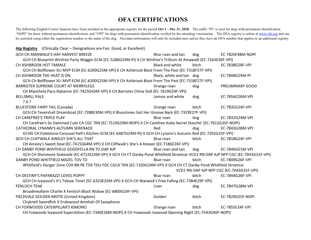 Ofa Certifications